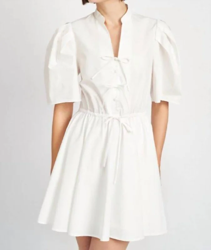 Felice Mini Dress In White Comfortable Polka Dot Mini Dress