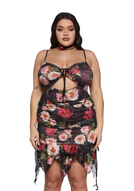 Plus Heartfelt Horizon Mini Dress - Floral Trendy Cut-Out Mini Dress