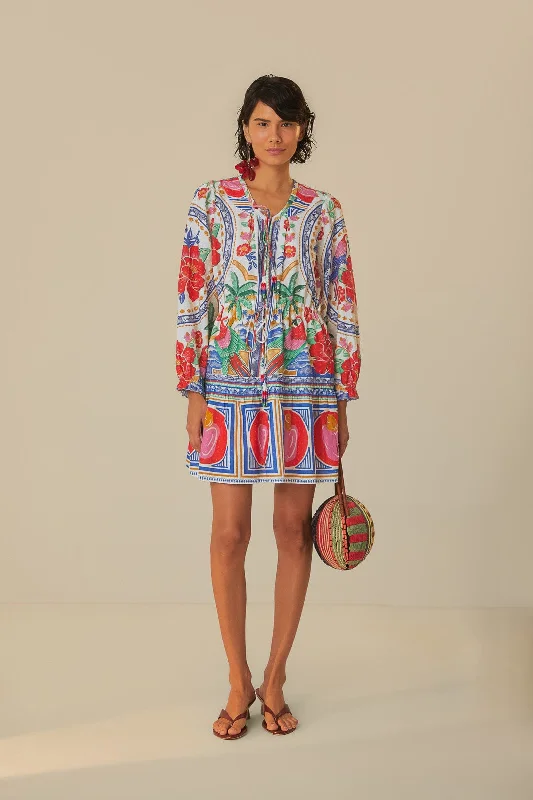 Off-White Flowers Beach Mini Dress Cozy Knit Mini Dress