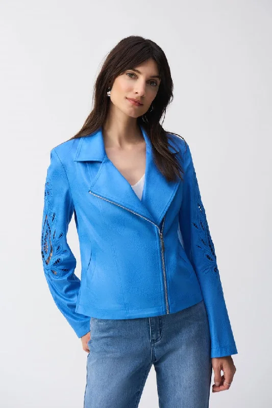 Foiled Faux-Suede Moto Jacket - Coastal Blue Chenille Fabric Brocade Fabric Lace Fabric Foiled Faux-Suede Moto Jacket - Coastal Blue Chenille Fabric Brocade Fabric Lace Fabric