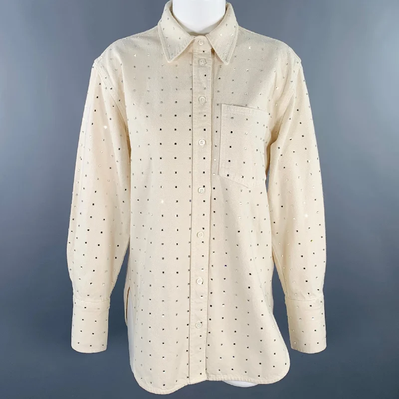 FRAME Size XS Beige Silver Cotton Studded Shirt Jacket Blazer Fleece Fabric Down Fabric Feather Fabric FRAME Size XS Beige Silver Cotton Studded Shirt Jacket Blazer Fleece Fabric Down Fabric Feather Fabric