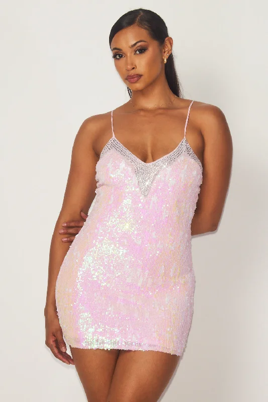 Francia Sleeveless Rhinestone Sequin Mini Dress Comfortable Ruffle Mini Dress