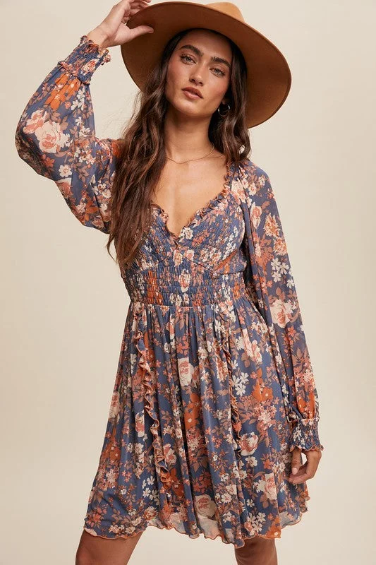 Gia Floral Print Mini Dress Comfortable Shift Mini Dress