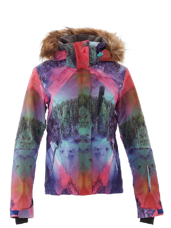 Brand Women's Colorful Fur Hooded Windproof Ski Jacket Chenille Jacket Brocade Jacket Lace Jacket