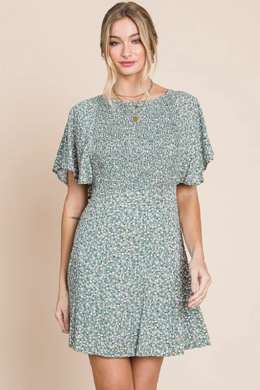 HEYSON Giverny Smocked Floral Mini Dress Trendy Bodycon Mini Dress