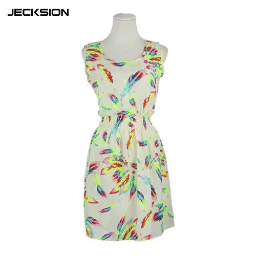 JECKSION 2016 Women O-Neck Sleeveless Feather Print Summer Dress 2016 Plus Size Lady Casual Beach Mini Dress Wholesale Shipping Cozy Jersey Mini Dress JECKSION 2016 Women O-Neck Sleeveless Feather Print Summer Dress 2016 Plus Size Lady Casual Beach Mini Dress Wholesale Shipping Cozy Jersey Mini Dress