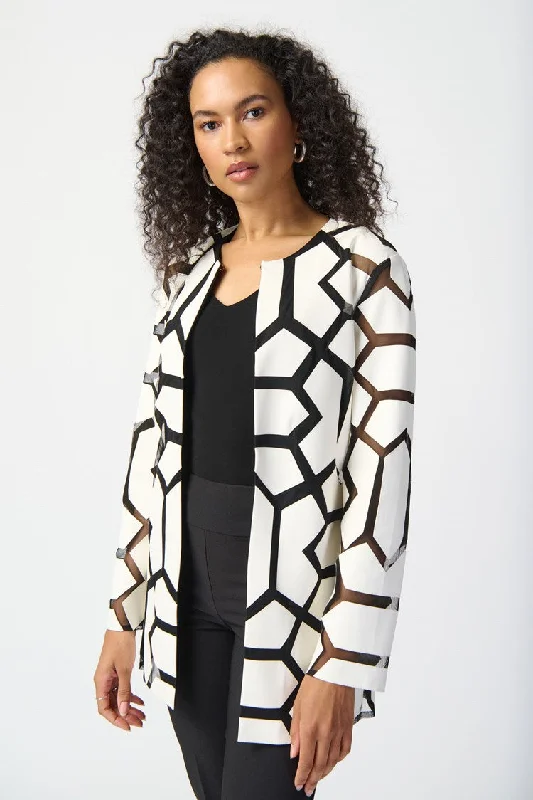 Laser-Cut Leatherette on Mesh Jacket Striped Jacket Polka Dot Jacket Floral Jacket
