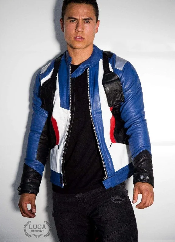 Mens Soldier 76 Leather Jacket Blue Insulated Jacket Fitted Jacket Loose Jacket