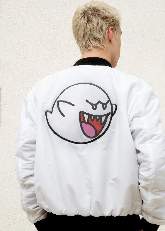 Mens Super Mario Nintendo Boo Bomber Jacket Welt Pockets Slit Pockets Flap Pockets