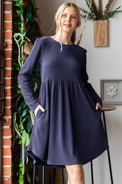 Nola Round Neck Babydoll Mini Dress Casual High-Waist Mini Dress