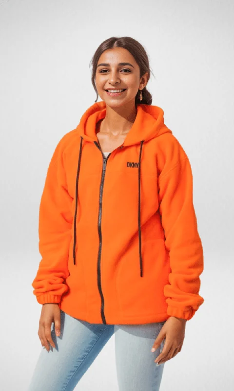 (ORIGINAL) DKNY Women Jacket - Orange Denim Fabric Leather Fabric Suede Fabric