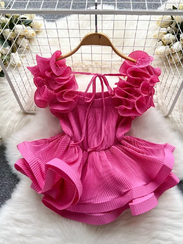Pink Pleated Paradise Stunning Ruffle Mini Dress Elegant Floral-Print Mini Dress