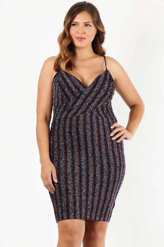 Plus Size Rainbow Striped Mini Dress Fashionable A-Line Mini Dress