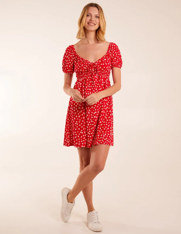 Sweet Heart Neck Floral Mini Dress Chic Mini Dress with V-Neck