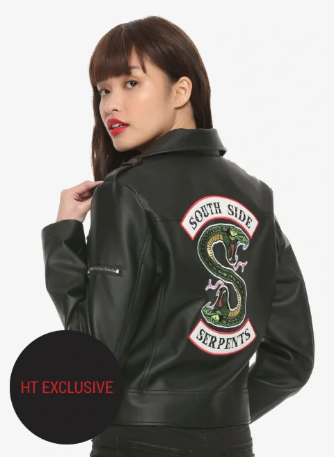 RIVERDALE SOUTHSIDE SERPENTS FAUX LEATHER GIRLS JACKET HOT TOPIC EXCLUSIVE Print Jacket Jacquard Jacket Patchwork Jacket RIVERDALE SOUTHSIDE SERPENTS FAUX LEATHER GIRLS JACKET HOT TOPIC EXCLUSIVE Print Jacket Jacquard Jacket Patchwork Jacket