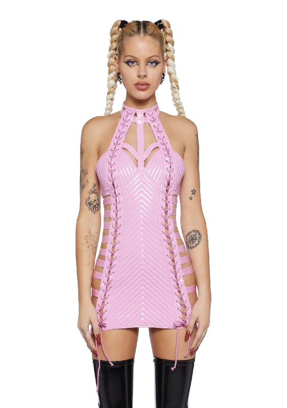 Rude Awakening Mini Dress - Pink Chic Pleated Mini Dress