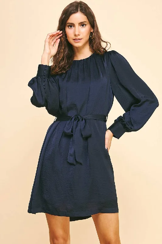 Satin Mini Dress - Deep Navy Stylish Floral Print Mini Dress