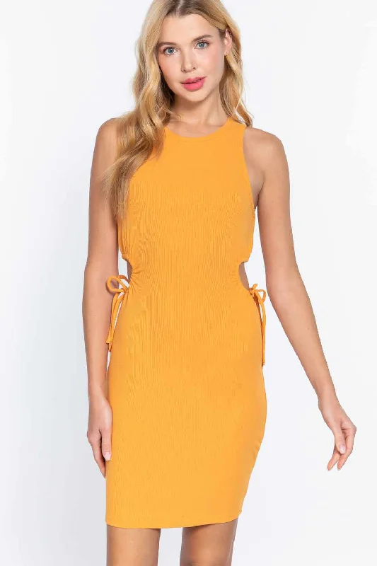 Sleeveless Round Neck Side Cut Out Detail Mini Dress Stylish Sweetheart Mini Dress