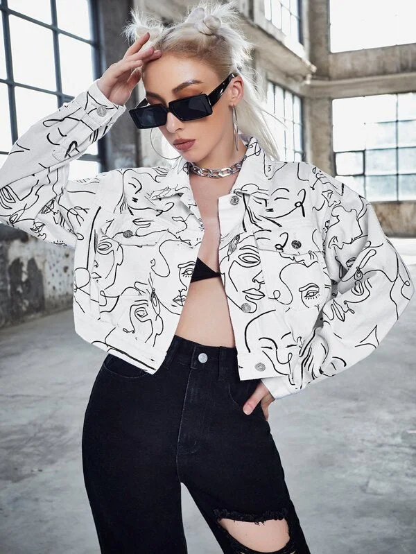 TANDUL Women Printed Casual Jacket One-Shoulder Jacket Off-the-Shoulder Jacket Asymmetrical Jacket TANDUL Women Printed Casual Jacket One-Shoulder Jacket Off-the-Shoulder Jacket Asymmetrical Jacket