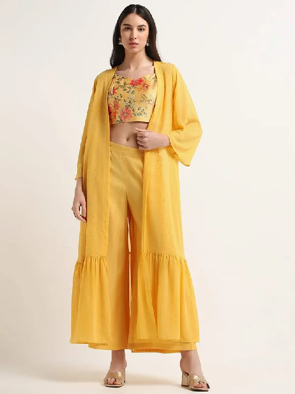 Vark Mustard Floral Jacket Set Jersey Jacket Tulle Jacket Batik Jacket