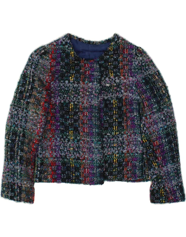 VINTAGE Womens Blazer Jacket UK 12 Medium Multicoloured Check Cotton Fabric Linen Fabric Terry Fabric