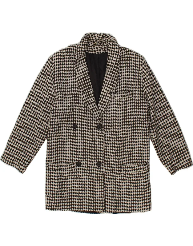 VINTAGE Womens Blazer Jacket UK 14 Medium Black Houndstooth Fleece Fabric Down Fabric Feather Fabric VINTAGE Womens Blazer Jacket UK 14 Medium Black Houndstooth Fleece Fabric Down Fabric Feather Fabric