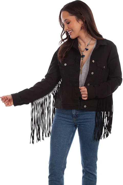 Women's Honey Creek Jacket Collection: Black Denim Fringe Insulated Jacket Fitted Jacket Loose Jacket Women's Honey Creek Jacket Collection: Black Denim Fringe Insulated Jacket Fitted Jacket Loose Jacket