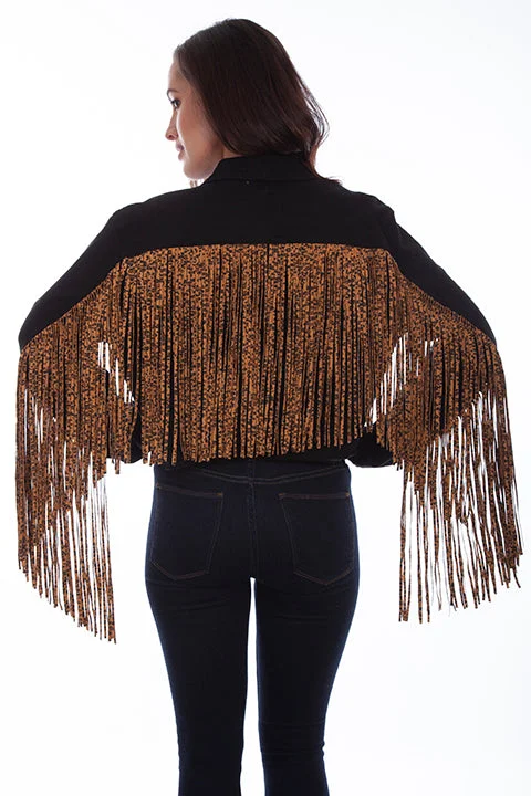 Women's Honey Creek Jacket Collection: Black Denim Leopard Print Fringe Fleece Jacket Down Jacket Feather Jacket Women's Honey Creek Jacket Collection: Black Denim Leopard Print Fringe Fleece Jacket Down Jacket Feather Jacket