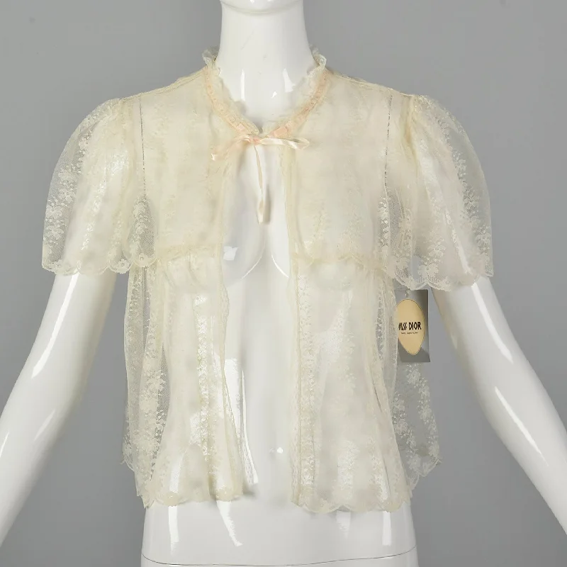XS Miss Dior Christian Dior 1980s Lace Bed Jacket Stand-Up Collar Roll-Neck Collar Turtle Neck XS Miss Dior Christian Dior 1980s Lace Bed Jacket Stand-Up Collar Roll-Neck Collar Turtle Neck