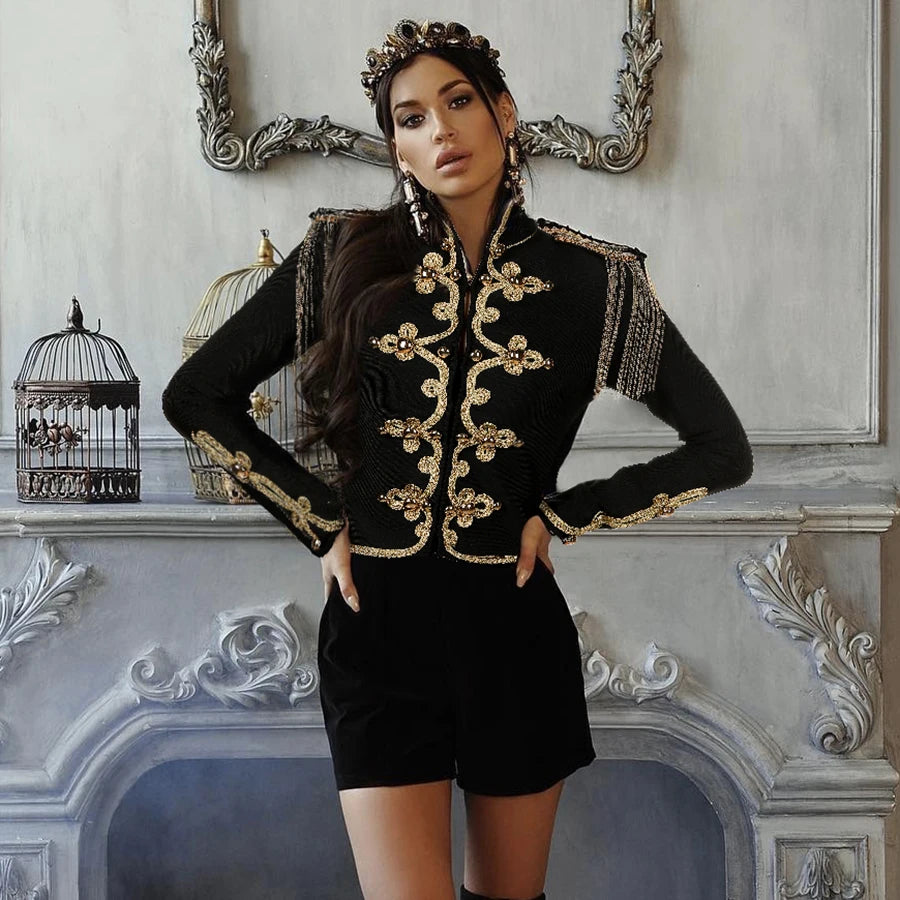 Vireous Women's Bandage Jacket, Contrast Decorative Embroidering Wool Jacket Cashmere Jacket Tweed Jacket Vireous Women's Bandage Jacket, Contrast Decorative Embroidering Wool Jacket Cashmere Jacket Tweed Jacket