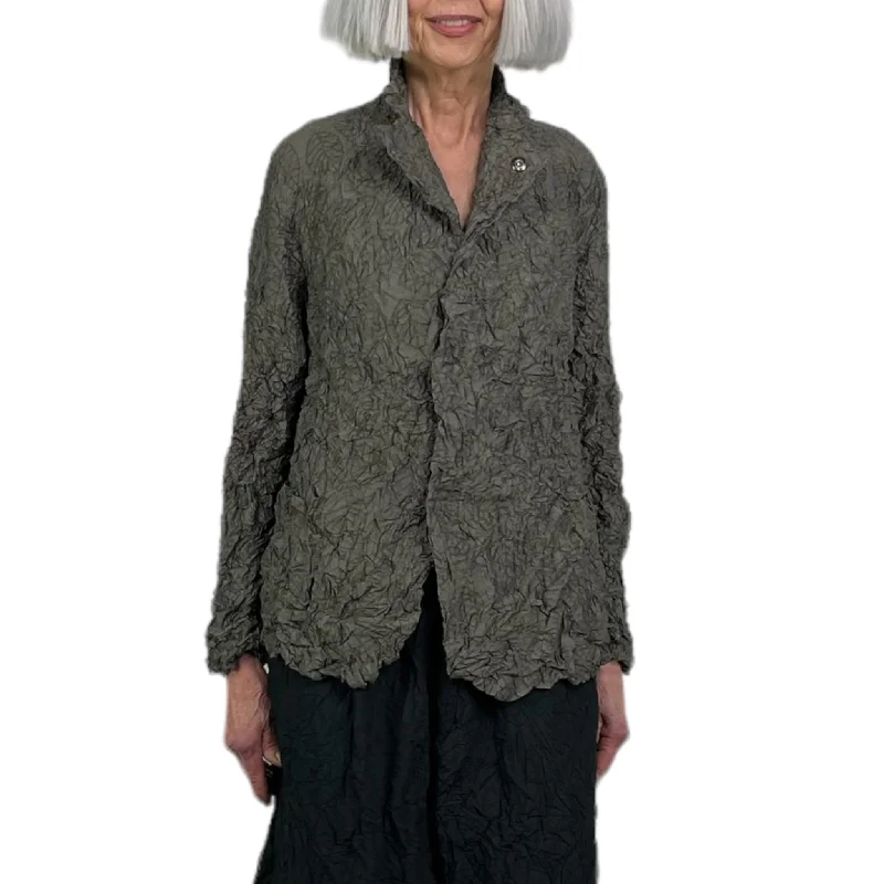 LEAF PRINT PLEATED SHORT JACKET Fitted Jacket Loose Jacket Oversized Jacket