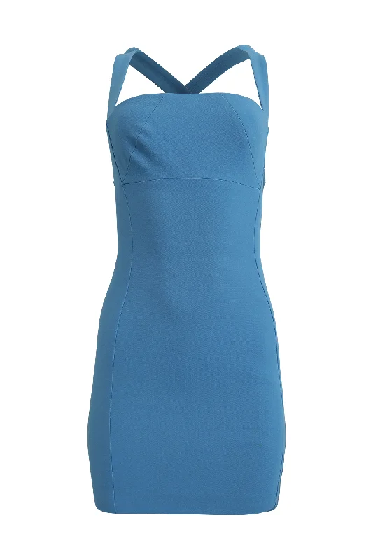 Light Blue Criss-Cross Mini Dress Comfortable Polka Dot Mini Dress