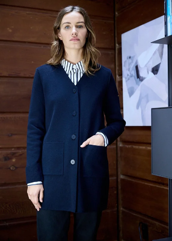 ARGELES - Long Jacket for Women | 100% Wool (NAVY) Mesh Jacket Canvas Jacket Denim Jacket ARGELES - Long Jacket for Women | 100% Wool (NAVY) Mesh Jacket Canvas Jacket Denim Jacket