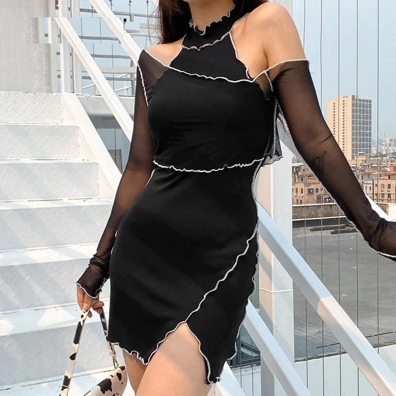 Black Frill Mini Dress Trendy Tulle Mini Dress