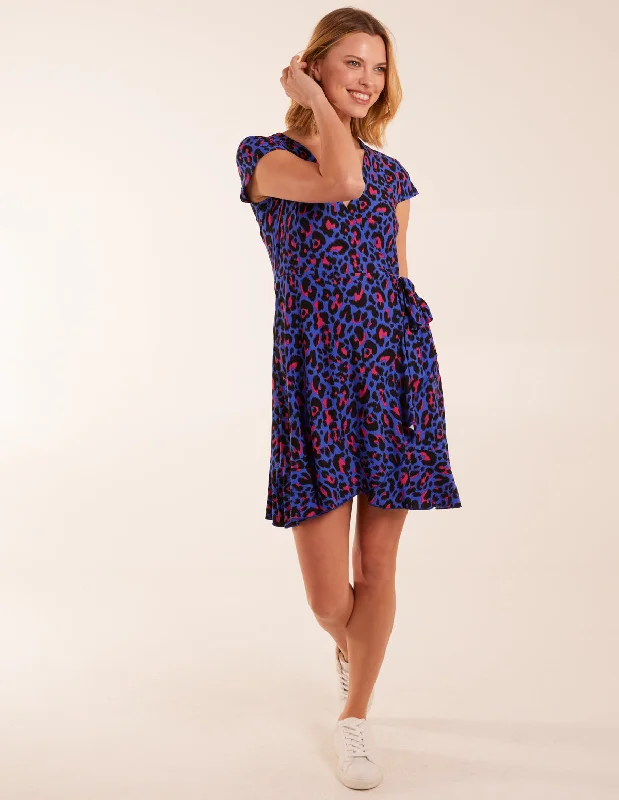 Leopard Print Wrap Mini Dress Fashionable Polka Dot Mini Dress