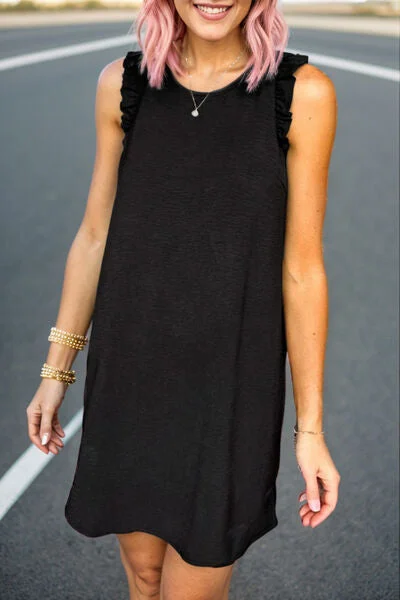Blue Zone Planet |  Ruffled Round Neck Sleeveless Mini Dress Stylish Sweetheart Neck Mini Dress