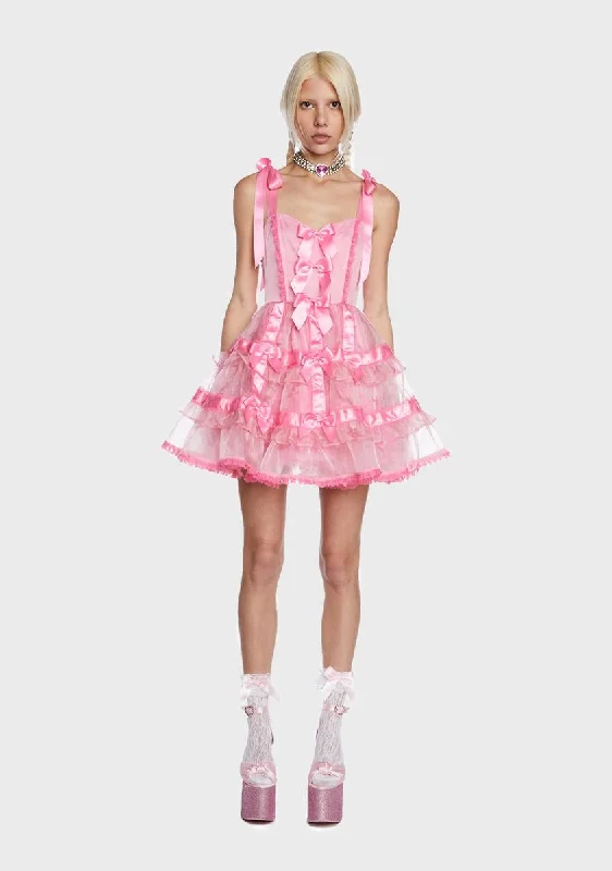 Charming Illusions Bow Mini Dress Stylish Puff Sleeve Mini Dress