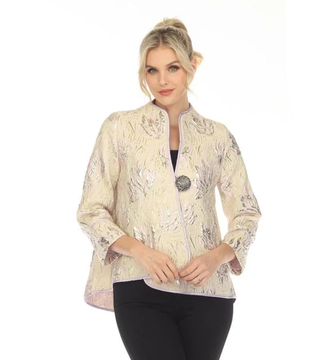 IC Collection Metallic Floral Jacquard Jacket in Champagne - 4678J-CG One-Shoulder Jacket Off-the-Shoulder Jacket Asymmetrical Jacket IC Collection Metallic Floral Jacquard Jacket in Champagne - 4678J-CG One-Shoulder Jacket Off-the-Shoulder Jacket Asymmetrical Jacket