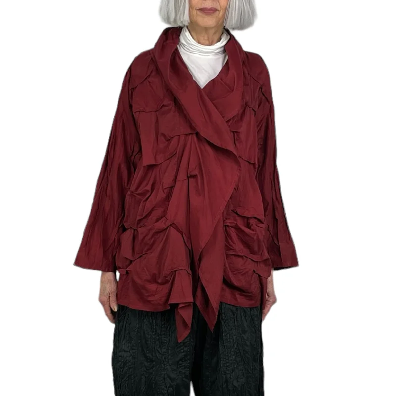 HEAVY VOILE WAVY TUCK COCOON JACKET Tiered Jacket Buttoned Jacket Zippered Jacket