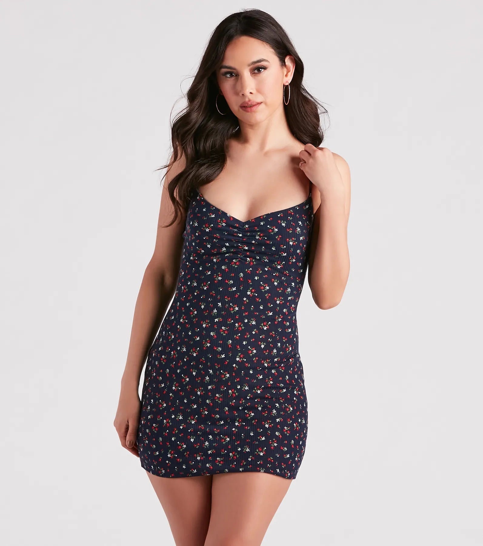 Flirty Floral Vibes Ruched Mini Dress Cozy A-Line Mini Dress