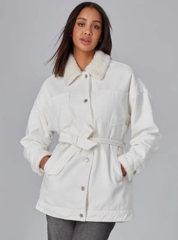 HAYDEN-SIVRY Jacket - Sherpa Ivory Cotton Fabric Linen Fabric Terry Fabric