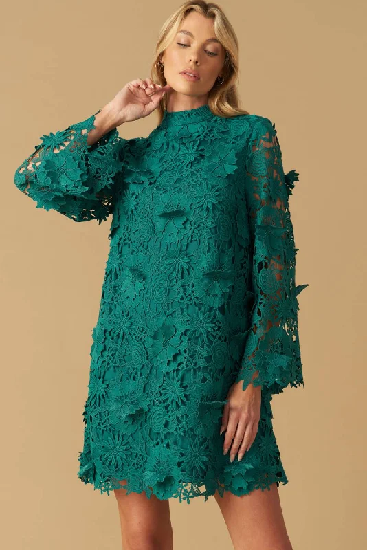 IN THE FLOW WOVEN LACE MINI DRESS Casual V-Neck Mini Dress