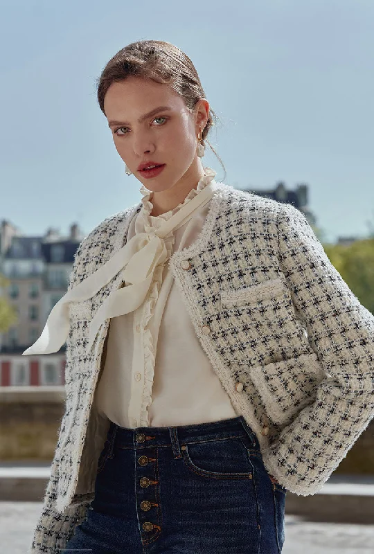 Jackie Wool Tweed Jacket - Ivory Faux Fur Jacket Real Fur Jacket Shearling Jacket