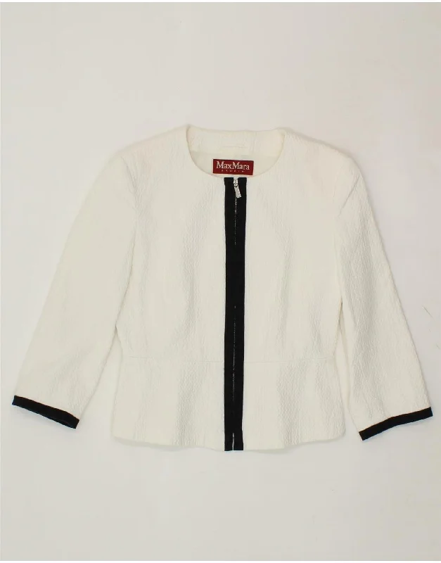 MAX MARA Womens Blazer Jacket UK 10 Small White Cotton Zippered Front Buttoned Front Snap Front MAX MARA Womens Blazer Jacket UK 10 Small White Cotton Zippered Front Buttoned Front Snap Front