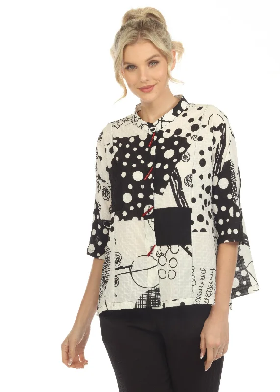 Moonlight Playful Abstract-Print Short Blouse/Jacket - 3817 Welt Pockets Slit Pockets Flap Pockets Moonlight Playful Abstract-Print Short Blouse/Jacket - 3817 Welt Pockets Slit Pockets Flap Pockets