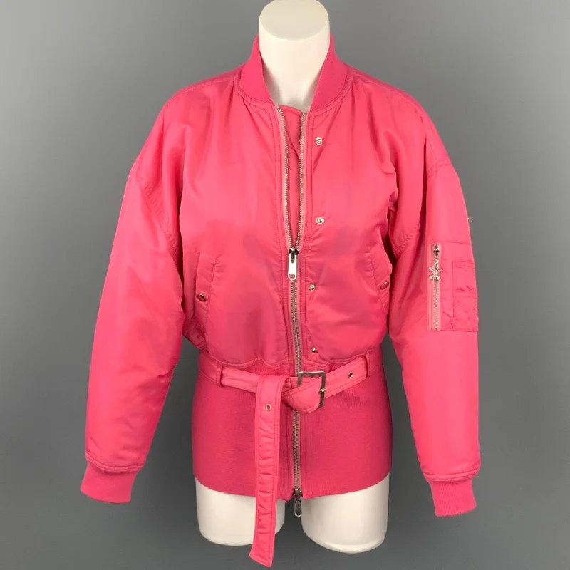 OPENING CEREMONY Size XS Pink Nylon Belted Bomber Jacket Chenille Jacket Brocade Jacket Lace Jacket