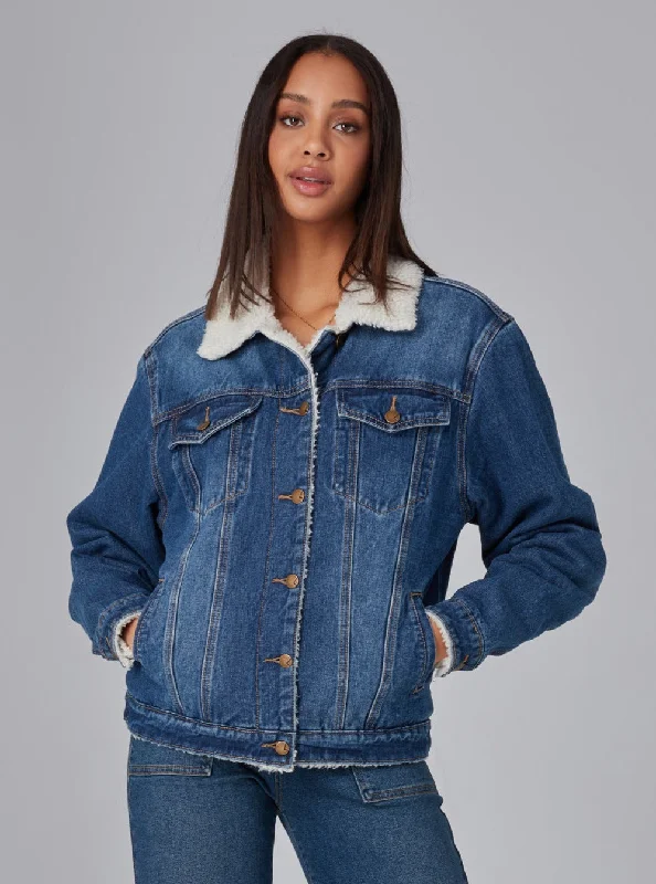 RIVER-DSB Sherpa Trucker Jacket - Deep Sea Blue Fleece Jacket Down Jacket Feather Jacket RIVER-DSB Sherpa Trucker Jacket - Deep Sea Blue Fleece Jacket Down Jacket Feather Jacket