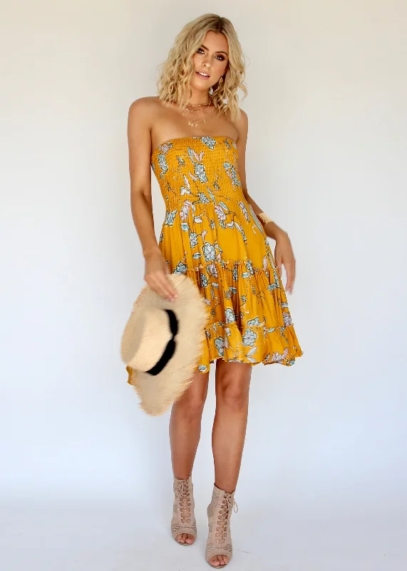 Salsa Strapless Mini Dress - Sunny Daze Comfortable Zip-Up Mini Dress