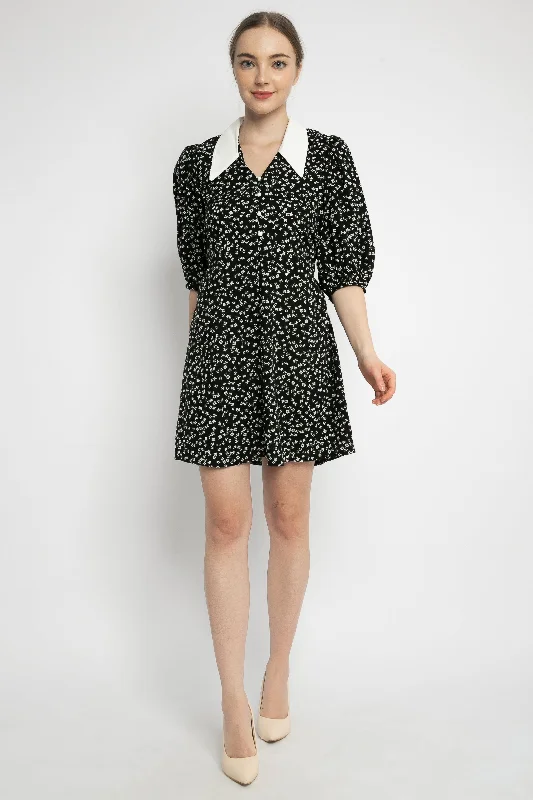 Margot Mini Dress in Black Stylish Puff Sleeve Mini Dress