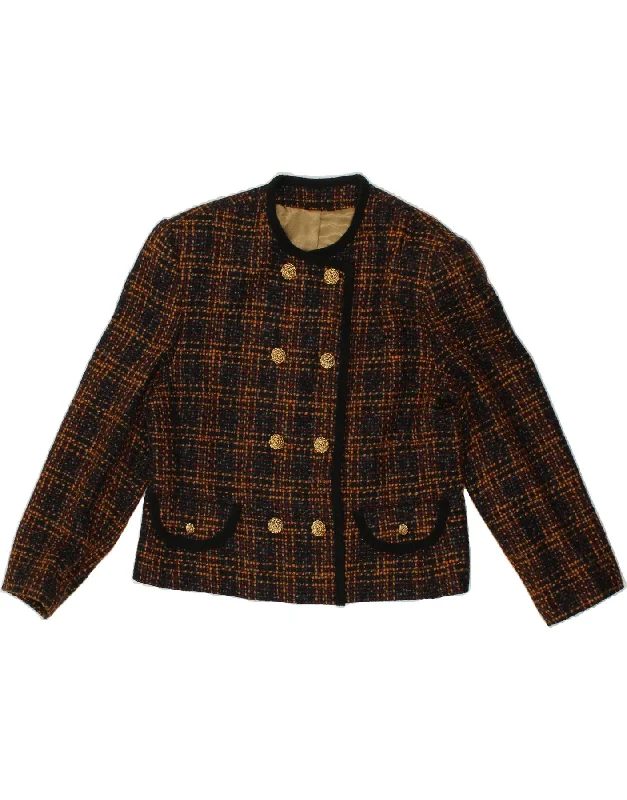 ST MICHAEL Womens Blazer Jacket UK 14 Medium Navy Blue Check Welt Pockets Slit Pockets Flap Pockets ST MICHAEL Womens Blazer Jacket UK 14 Medium Navy Blue Check Welt Pockets Slit Pockets Flap Pockets